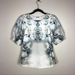 Katharine Kidd Puff Sleeve Floral Ombré Top